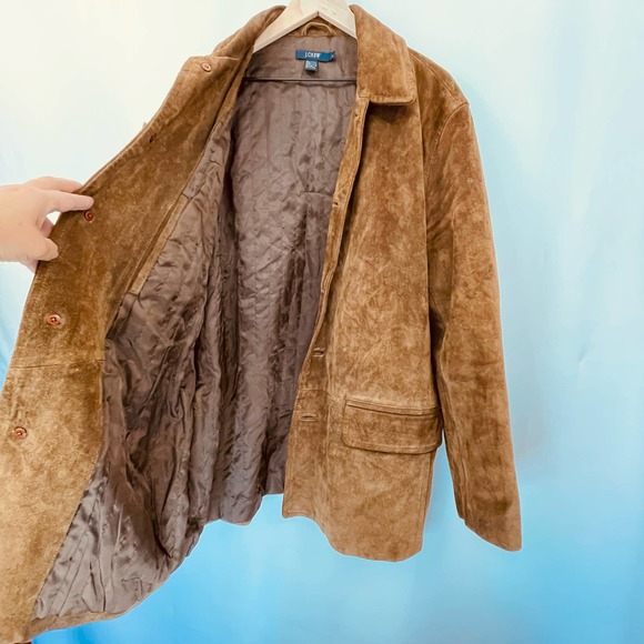 J.Crew Button Down 100% Brown Leather Suede Coat Jacket Size Large #4066 - Picture 7 of 13